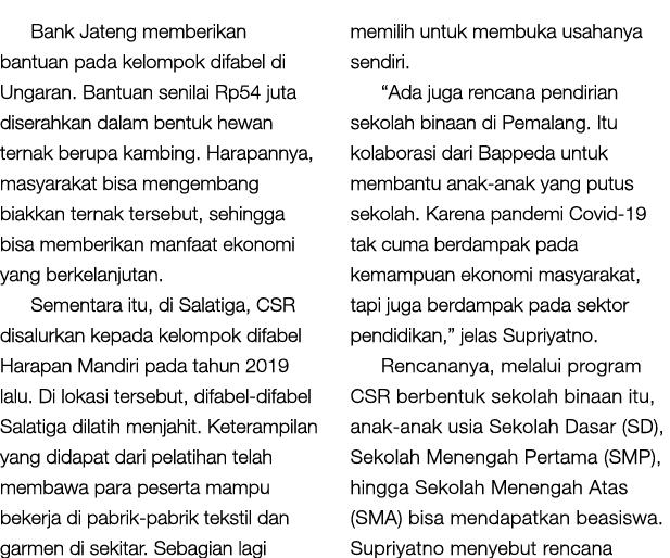 Bank Jateng memberikan bantuan pada kelompok difabel di Ungaran. Bantuan senilai Rp54 juta diserahkan dalam bentuk he...