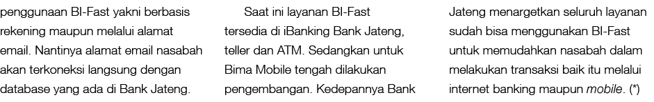 penggunaan BI-Fast yakni berbasis rekening maupun melalui alamat email. Nantinya alamat email nasabah akan terkoneksi...