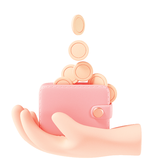 3D Hand holding wallet, coin stack, bills and credit card on isolate white background, money saving, online payment and payment concept. 3d render illustration