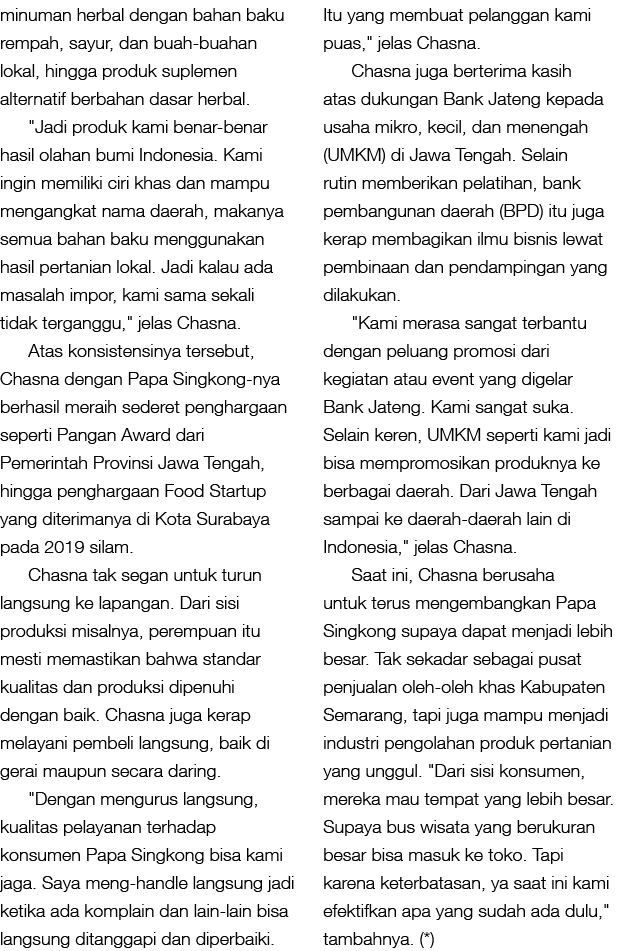 minuman herbal dengan bahan baku rempah, sayur, dan buah buahan lokal, hingga produk suplemen alternatif berbahan das...