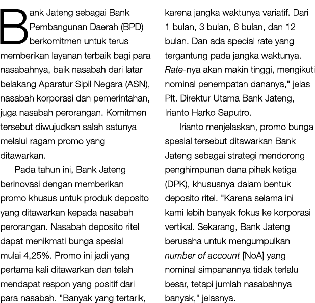 Bank Jateng sebagai Bank Pembangunan Daerah (BPD) berkomitmen untuk terus memberikan layanan terbaik bagi para nasaba...