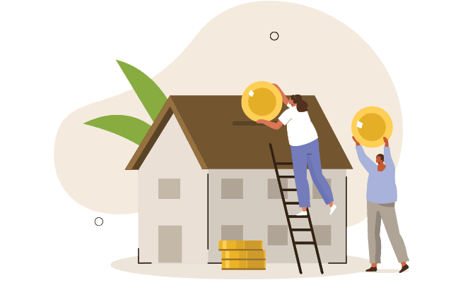 Character Buying new Home with Mortgage Approval Documents on Screen. People Invest Money in Real Estate Property. House Loan, Rent and Mortgage Concept. Flat Isometric Vector Illustration.