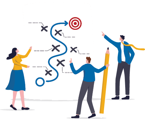 Strategic planning, plan to overcome difficulty or obstacle to reach goal or target, team brainstorm or competitor analysis, business success concept, business team planning for success tactic chart.