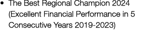 • The Best Regional Champion 2024 (Excellent Financial Performance in 5 Consecutive Years 2019 2023) 