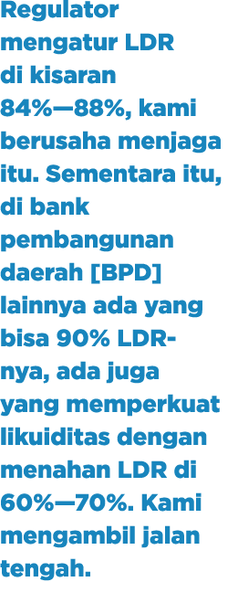 Regulator mengatur LDR di kisaran 84%—88%, kami berusaha menjaga itu. Sementara itu, di bank pembangunan daerah [BPD]...