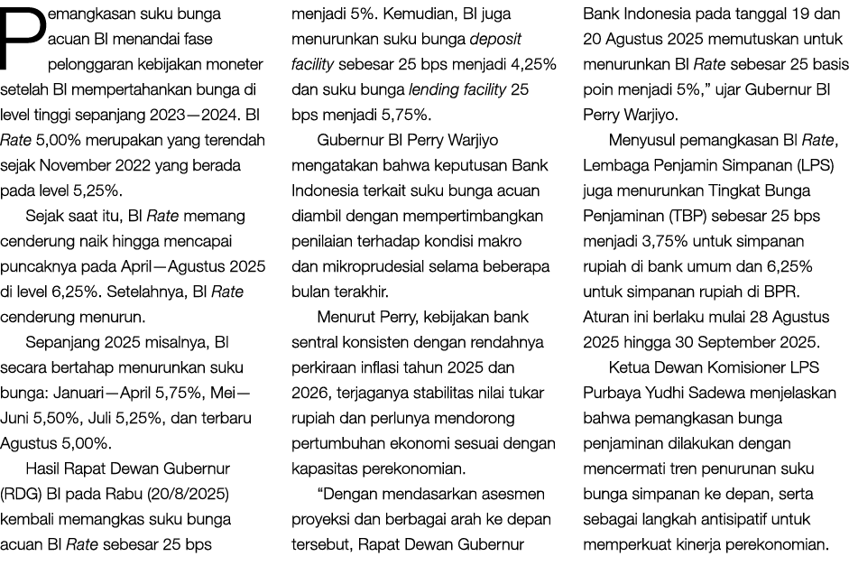 Pemangkasan suku bunga acuan BI menandai fase pelonggaran kebijakan moneter setelah BI mempertahankan bunga di level ...