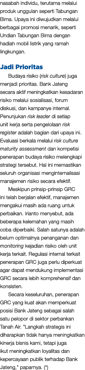 nasabah individu, terutama melalui produk unggulan seperti Tabungan Bima. Upaya ini diwujudkan melalui berbagai promo...