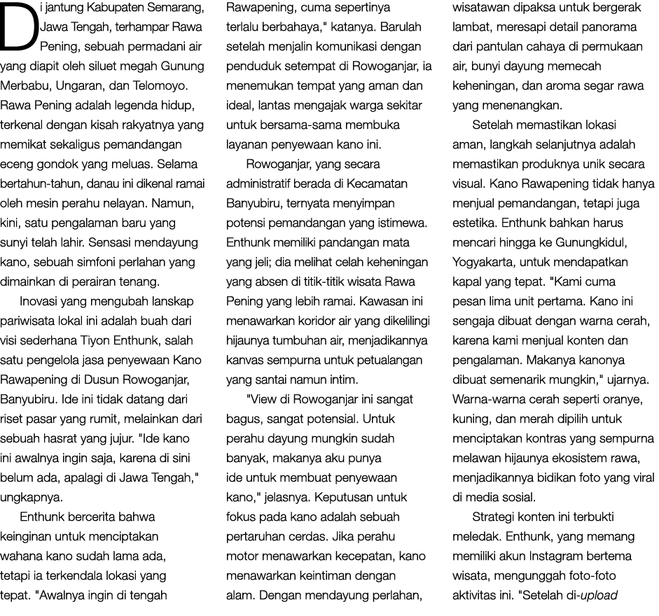 Di jantung Kabupaten Semarang, Jawa Tengah, terhampar Rawa Pening, sebuah permadani air yang diapit oleh siluet megah...